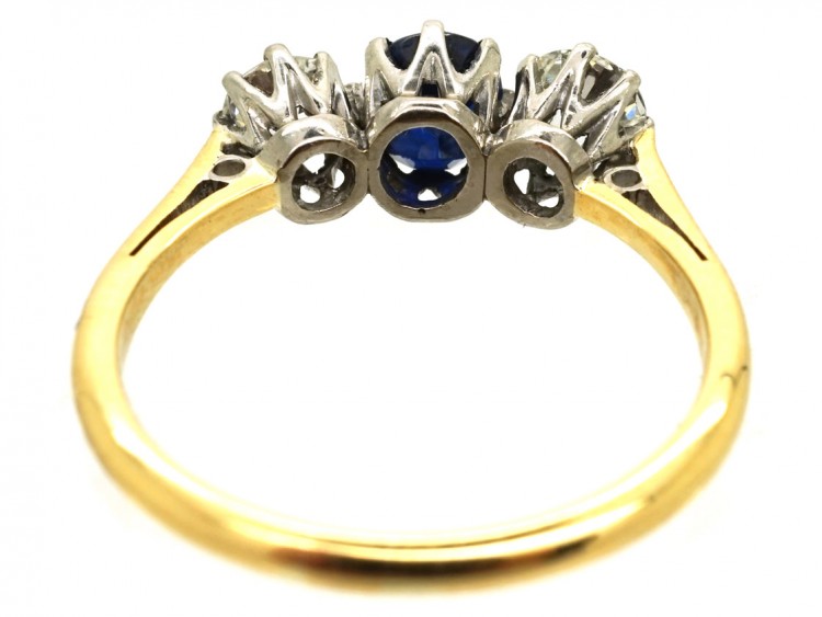 18ct Gold & Platinum, Three Stone Sapphire & Diamond Ring
