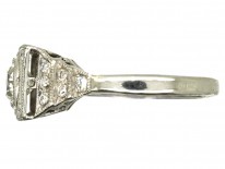French Platinum Art Deco Square Set Diamond Target Ring