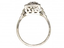 French Platinum Art Deco Square Set Diamond Target Ring