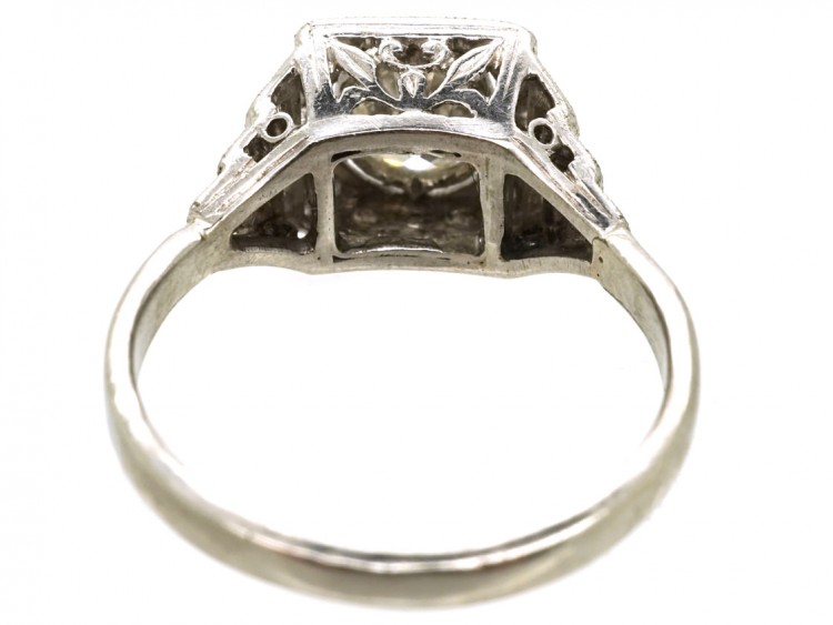 French Platinum Art Deco Square Set Diamond Target Ring