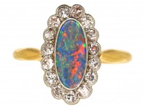 Edwardian 18ct Gold & Platinum, Black Opal & Diamond Ring