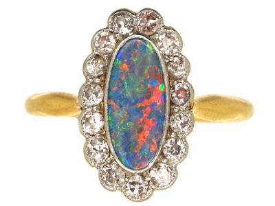Edwardian 18ct Gold & Platinum, Black Opal & Diamond Ring