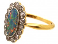 Edwardian 18ct Gold & Platinum, Black Opal & Diamond Ring