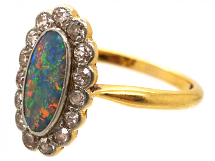 Edwardian 18ct Gold & Platinum, Black Opal & Diamond Ring
