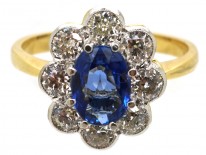 18ct Gold & Platinum Sapphire & Diamond Oval Cluster Ring