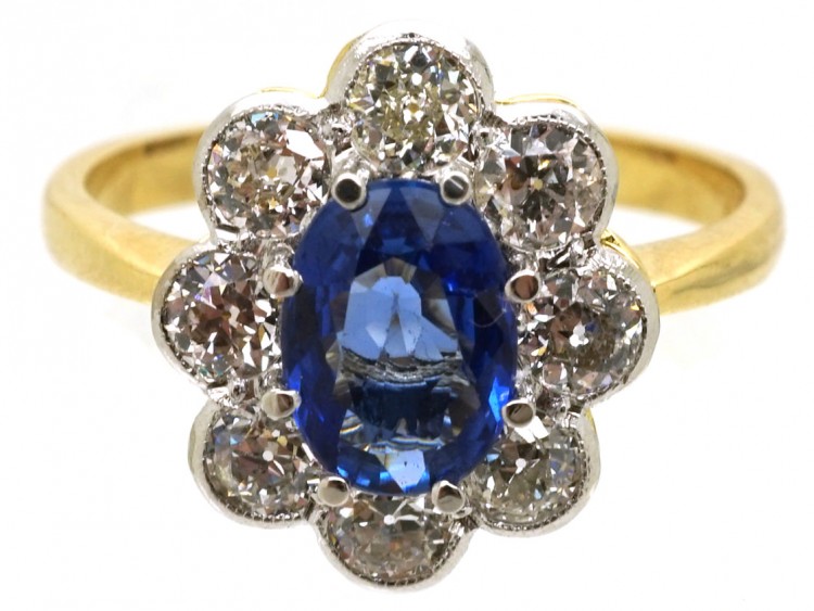 18ct Gold & Platinum Sapphire & Diamond Oval Cluster Ring