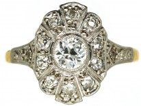 Art Deco Oval Diamond Cluster Ring With Diamond Shoulders