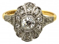 Art Deco Oval Diamond Cluster Ring With Diamond Shoulders