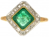 Art Deco 18ct Gold & Platinum, Emerald & Diamond, Diamond Shaped Ring