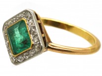 Art Deco 18ct Gold & Platinum, Emerald & Diamond, Diamond Shaped Ring