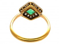 Art Deco 18ct Gold & Platinum, Emerald & Diamond, Diamond Shaped Ring