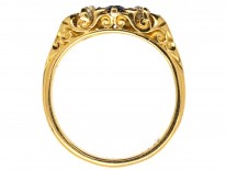 Victorian 18ct Gold, Sapphire & Diamond Three Stone Carved Half Hoop Ring