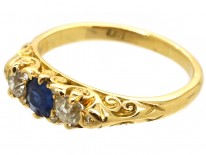 Victorian 18ct Gold, Sapphire & Diamond Three Stone Carved Half Hoop Ring