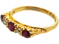 Edwardian 18ct Gold, Five Stone Burma Ruby & Diamond Ring