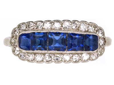 Edwardian Platinum, Sapphire & Diamond Boat Shaped Ring
