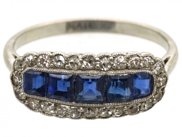 Edwardian Platinum, Sapphire & Diamond Boat Shaped Ring