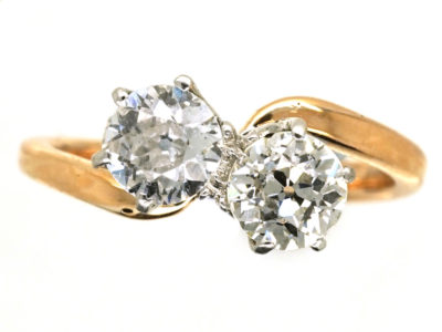 Edwardian 18ct Gold, Two Stone Diamond Crossover Ring