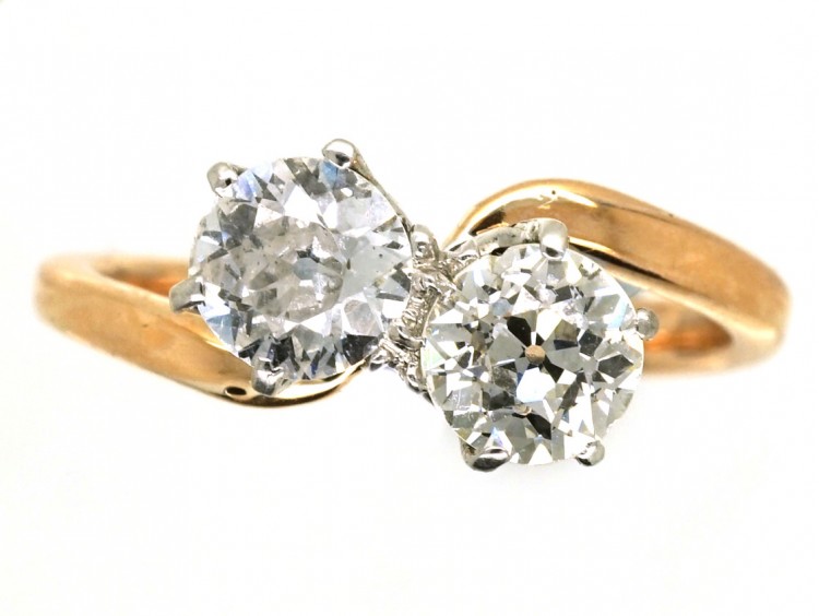 Edwardian 18ct Gold, Two Stone Diamond Crossover Ring