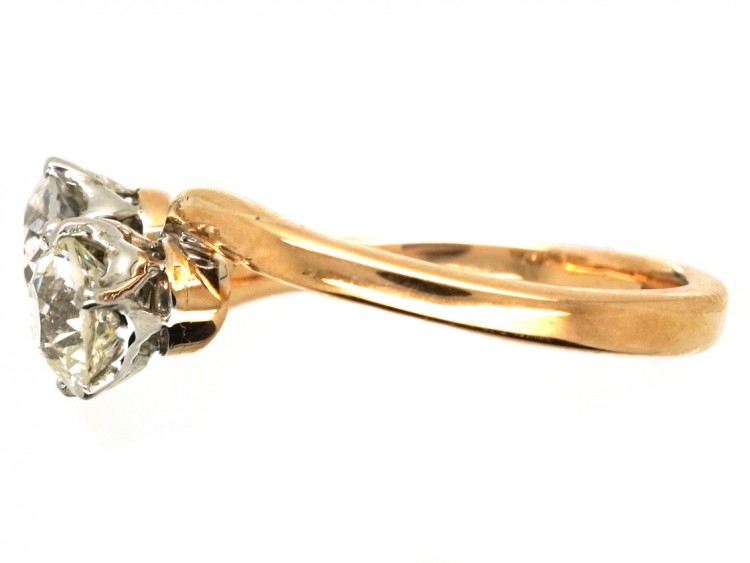 Edwardian 18ct Gold, Two Stone Diamond Crossover Ring