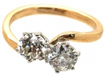 Edwardian 18ct Gold, Two Stone Diamond Crossover Ring