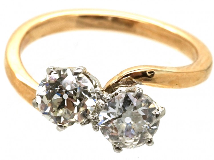 Edwardian 18ct Gold, Two Stone Diamond Crossover Ring