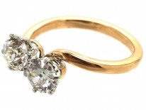 Edwardian 18ct Gold, Two Stone Diamond Crossover Ring