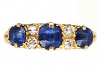 Edwardian 18ct Gold, Sapphire & Diamond Carved Half Hoop Ring