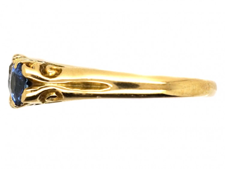 Edwardian 18ct Gold, Sapphire & Diamond Carved Half Hoop Ring