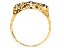 Edwardian 18ct Gold, Sapphire & Diamond Carved Half Hoop Ring