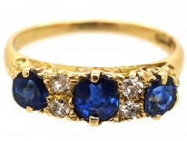 Edwardian 18ct Gold, Sapphire & Diamond Carved Half Hoop Ring