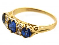 Edwardian 18ct Gold, Sapphire & Diamond Carved Half Hoop Ring