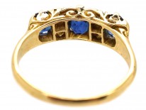 Edwardian 18ct Gold, Sapphire & Diamond Carved Half Hoop Ring