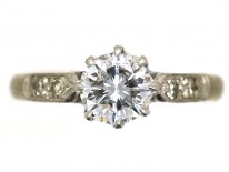 18ct Gold & Platinum, Diamond Solitaire Ring With Diamond Shoulders