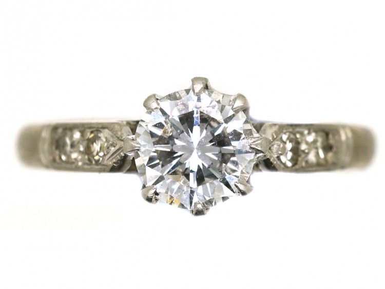 18ct Gold & Platinum, Diamond Solitaire Ring With Diamond Shoulders