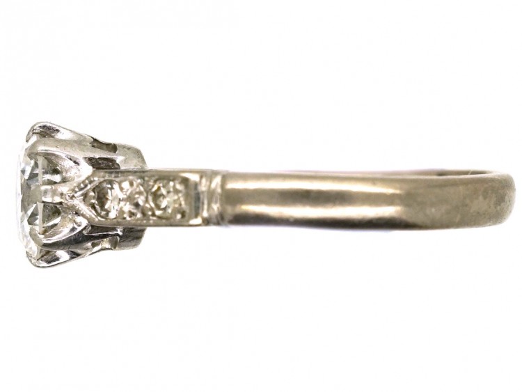 18ct Gold & Platinum, Diamond Solitaire Ring With Diamond Shoulders