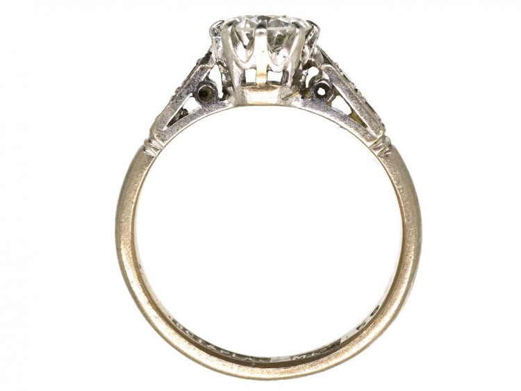 18ct Gold & Platinum, Diamond Solitaire Ring With Diamond Shoulders