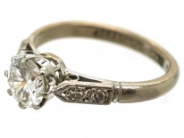 18ct Gold & Platinum, Diamond Solitaire Ring With Diamond Shoulders