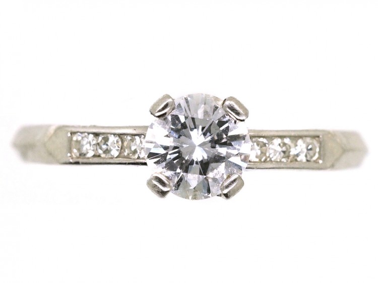 Platinum & Diamond Solitaire Ring With Diamond Set Shoulders