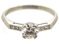 Platinum & Diamond Solitaire Ring With Diamond Set Shoulders