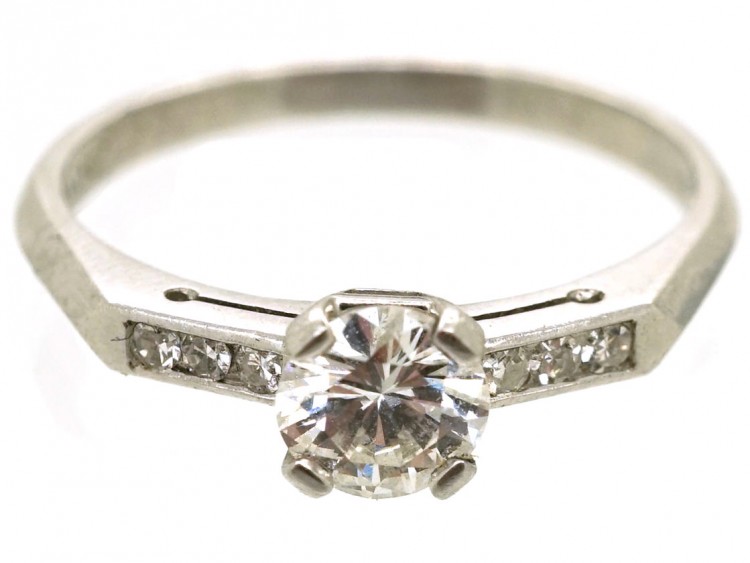 Platinum & Diamond Solitaire Ring With Diamond Set Shoulders