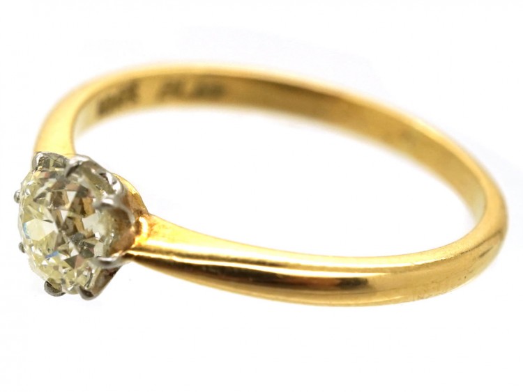 Edwardian 18ct Gold, Diamond Solitaire Ring