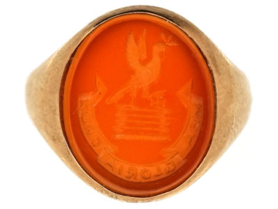 9ct Gold & Carnelian Intaglio with Crest Signet Ring