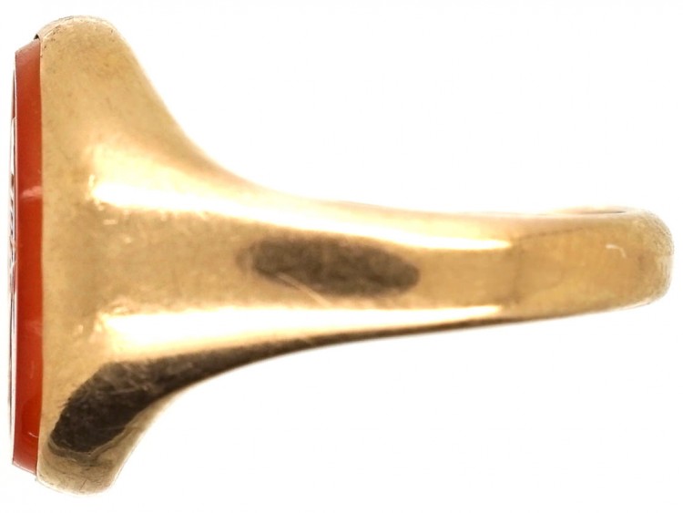 9ct Gold & Carnelian Intaglio with Crest Signet Ring