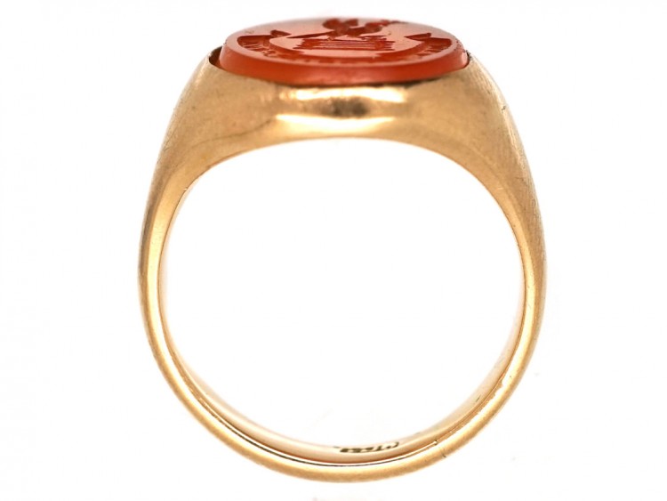 9ct Gold & Carnelian Intaglio with Crest Signet Ring