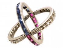Art Deco Platinum, Diamond, Sapphire & Ruby Flipover Ring