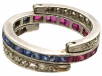 Art Deco Platinum, Diamond, Sapphire & Ruby Flipover Ring