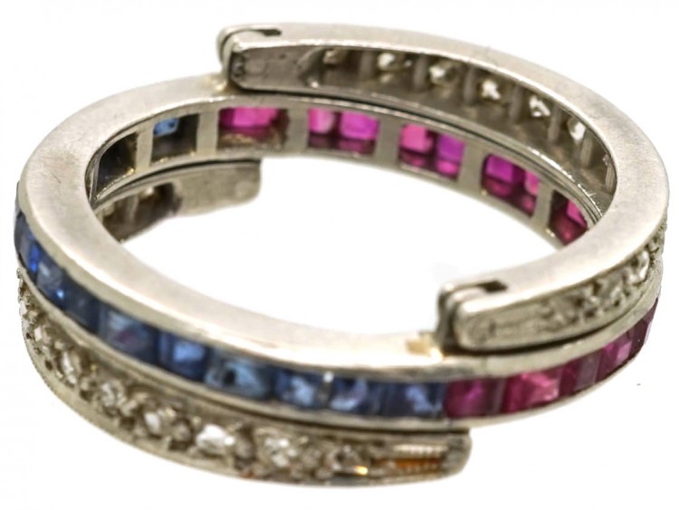 Art Deco Platinum, Diamond, Sapphire & Ruby Flipover Ring