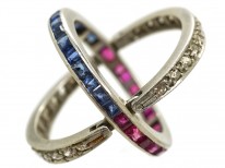 Art Deco Platinum, Diamond, Sapphire & Ruby Flipover Ring
