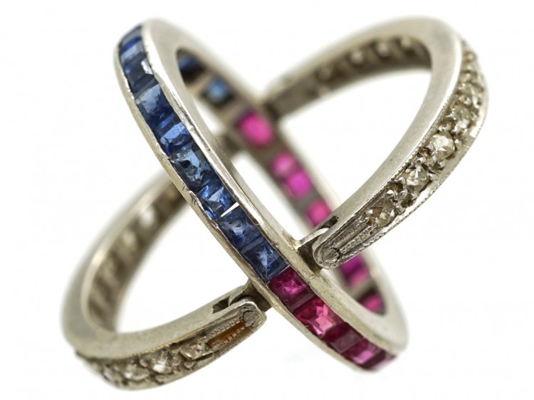Art Deco Platinum, Diamond, Sapphire & Ruby Flipover Ring