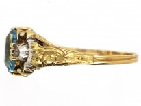 Regency 15ct Gold Aquamarine & Rose Diamond Ring